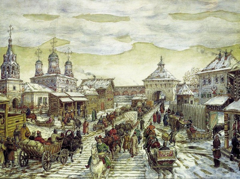 У Мясницких ворот Белого города в XVII веке. 1926, Аполлинарий Михайлович Васнецов