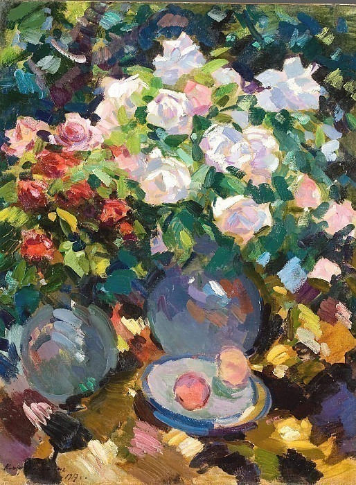Roses in blue jugs, Konstantin Alekseevich Korovin