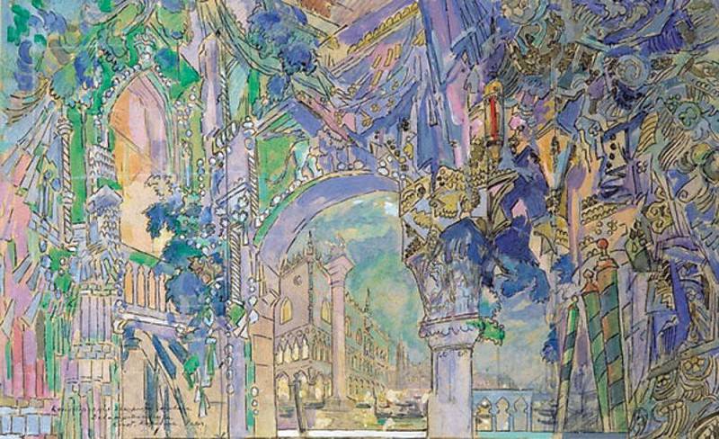 Curtain Sketch for the play LA RONDE DES HEURES, Konstantin Alekseevich Korovin