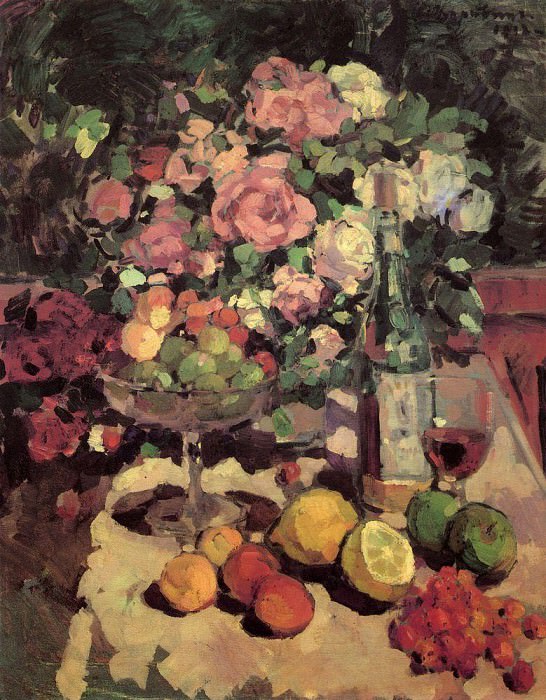 Roses, fruit, wine. 1912, Konstantin Alekseevich Korovin