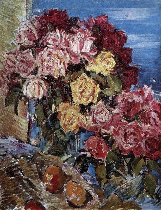 Roses on the background of the sea. 1930, Konstantin Alekseevich Korovin