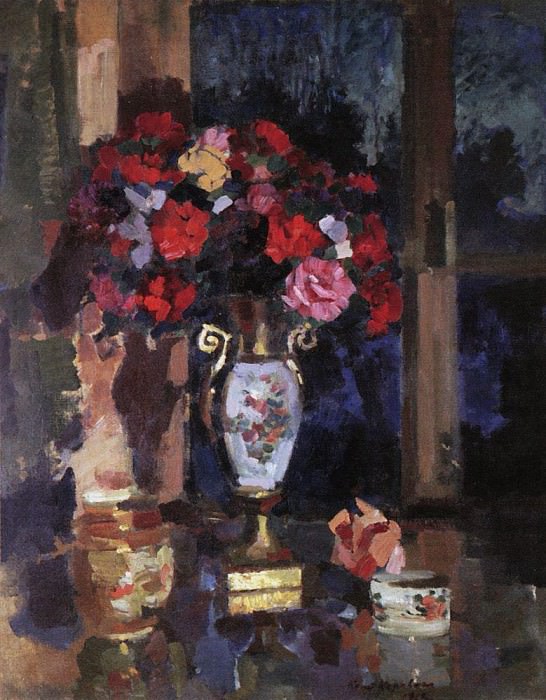 bouquet of paper roses. 1912, Konstantin Alekseevich Korovin
