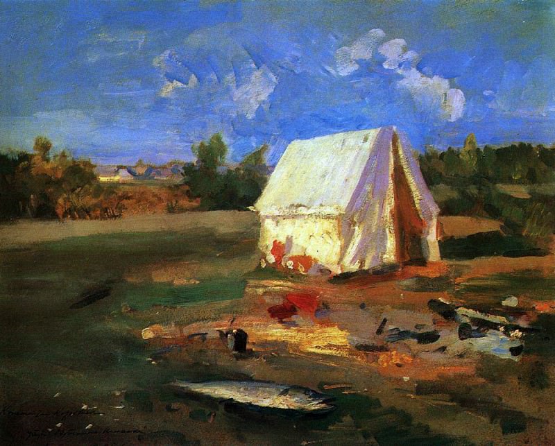 Morning. Hunting tent. 1914, Konstantin Alekseevich Korovin