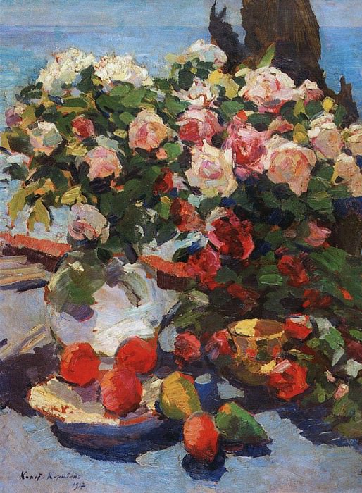 Розы и фрукты. 1917, Коровин Константин Алексеевич
