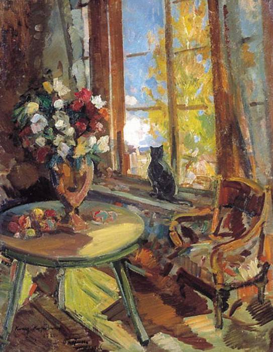 Black cat on a windowsill. 1902, Konstantin Alekseevich Korovin