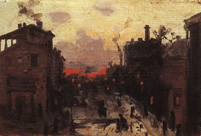 Sunset on the outskirts. 1900 e, Konstantin Alekseevich Korovin