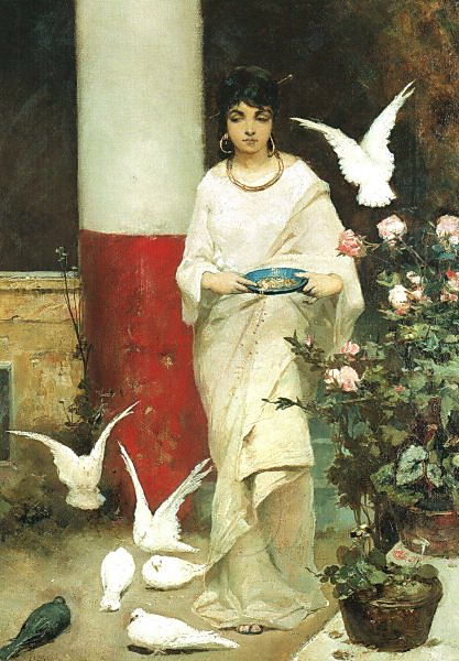 Girl with pigeons. GTG, Wilhelm Kotarbiński