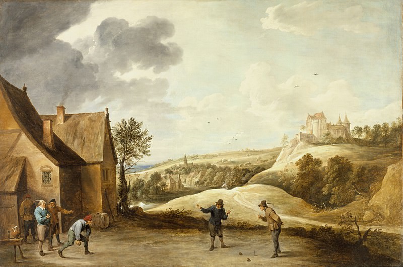 David Teniers the Younger – Landscape with Peasants Playing Bowls Outside an Inn, Los Angeles County Museum of Art (LACMA)