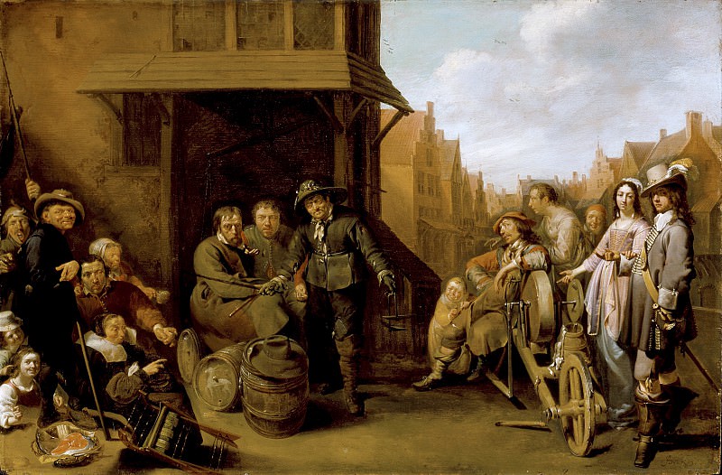 Jacob Duck – A Street Scene with Knife Grinder and Elegant Couple, Los Angeles County Museum of Art (LACMA)