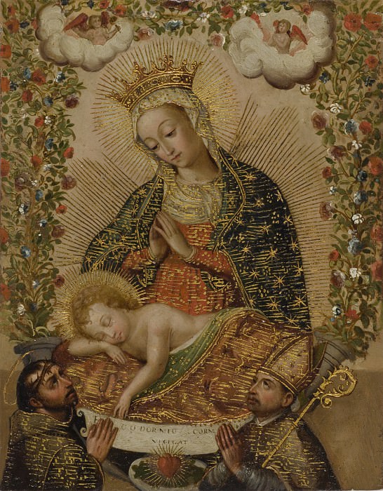 Неизвестный автор – Мадонна с двумя Святыми, поклоняющаяся младенцу Христу, Окружной художественный музей (LACMA) ~ Лос-Анджелес