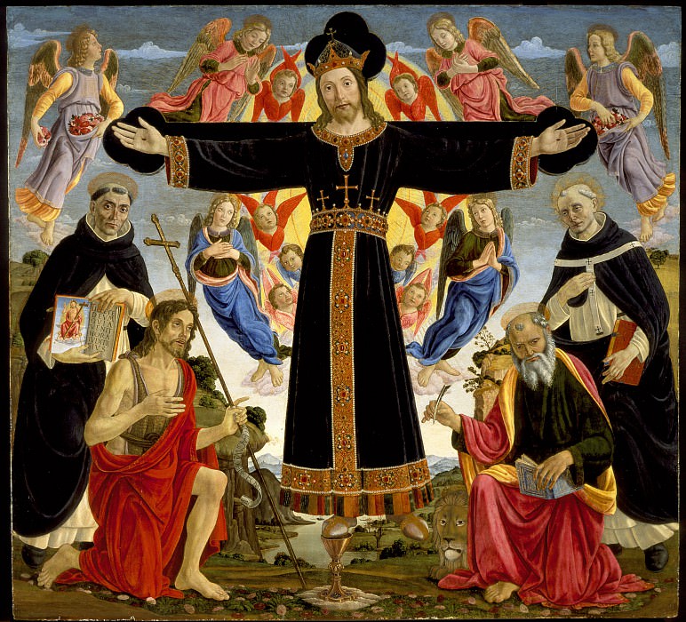 Master of the Fiesole Epiphany – Christ on the Cross with Saints Vincent Ferrer, John the Baptist, Mark and Antoninus, Los Angeles County Museum of Art (LACMA)