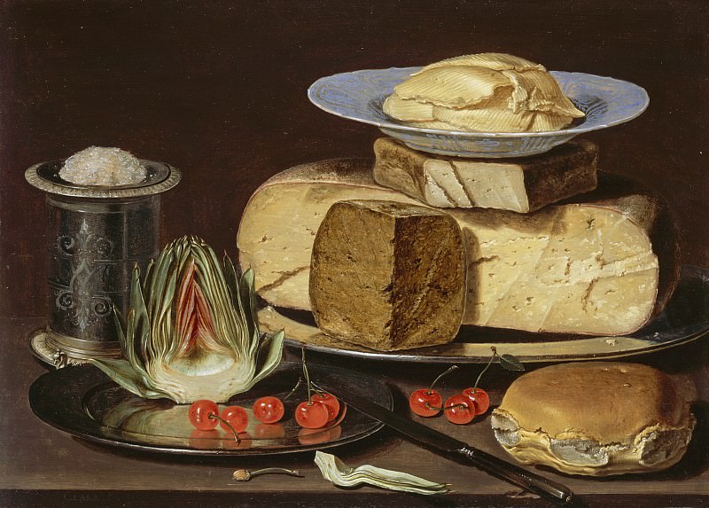 Clara Peeters – Still Life with Cheeses, Artichoke, and Cherries, Los Angeles County Museum of Art (LACMA)