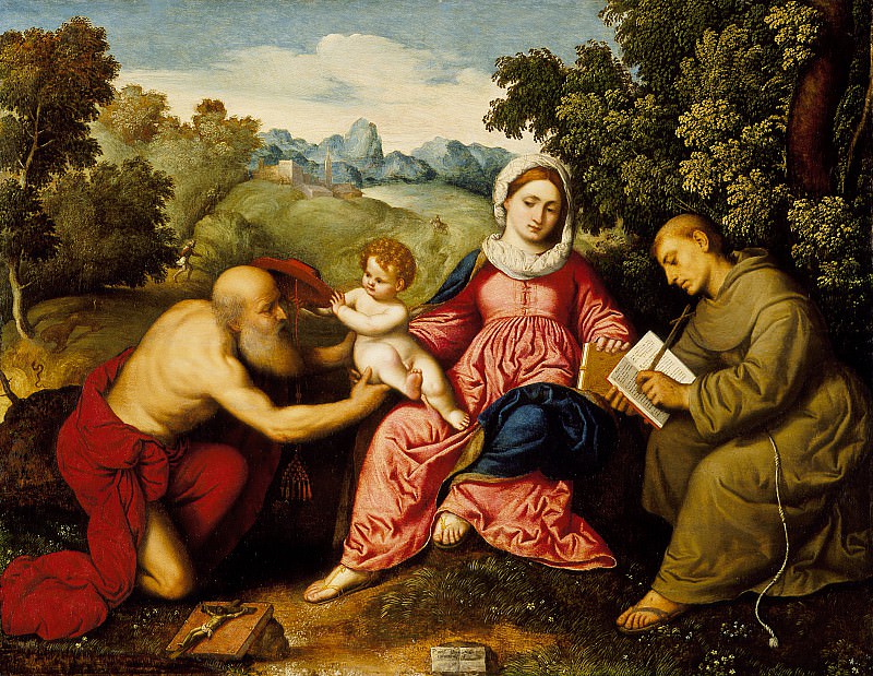 Paris Bordone – Madonna and Child with Saints Jerome and Francis, Los Angeles County Museum of Art (LACMA)