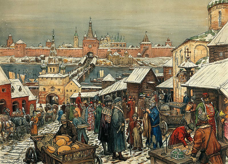 ВАСНЕЦОВ Аполлинарий – Новгородский торг, 900 Картин самых известных русских художников