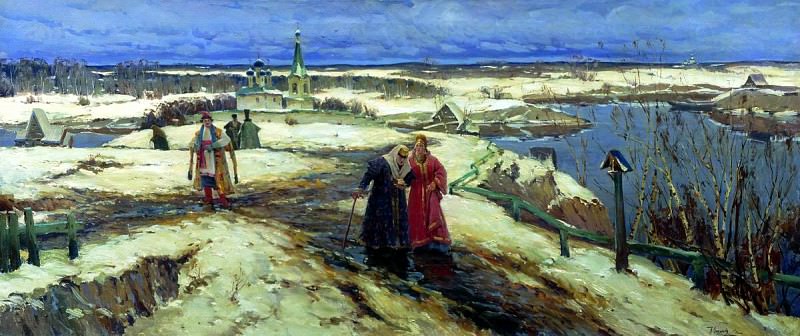 ВЕЩИЛОВ Константин – Возвращение из церкви, 900 Картин самых известных русских художников