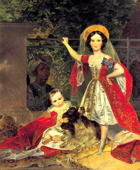 BRYULLOV Karl – Portrait of children with Volkonskiis arap, 900 Classic russian paintings