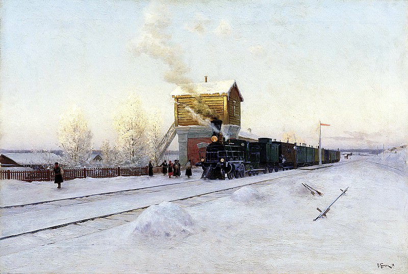 Kazantsev Vladimir – at the station. Winter morning at the Ural Railway, 900 Classic russian paintings