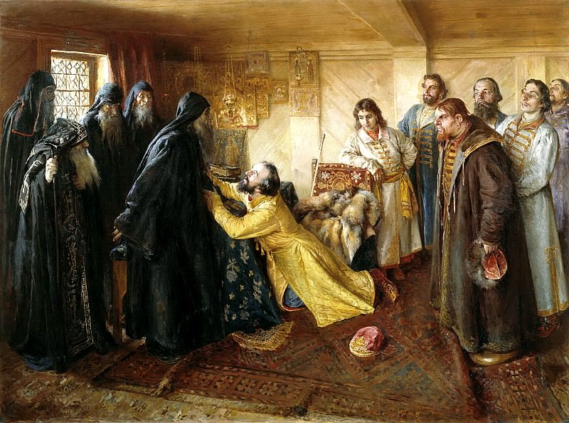 LEBEDEV Claudius – Tsar Ivan the Terrible requests Abbot Cornelius mow it monks, 900 Classic russian paintings