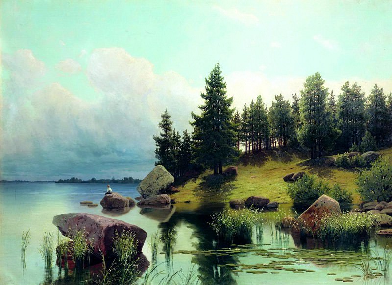 МЕЩЕРСКИЙ Арсений – У лесного озера, 900 Картин самых известных русских художников