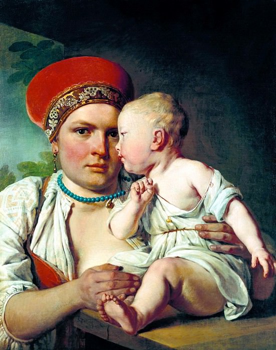 Venetsianov Alexei – Nurse with child, 900 Classic russian paintings