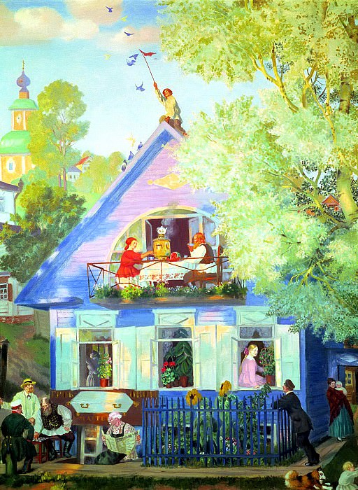 КУСТОДИЕВ Борис – Голубой домик, 900 Картин самых известных русских художников