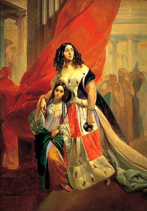 BRYULLOV Karl – Portrait of Countess Julia Samoilova, moving away from the ball with the stepdaughter Amatsiliey Pachchini, 900 Classic russian paintings