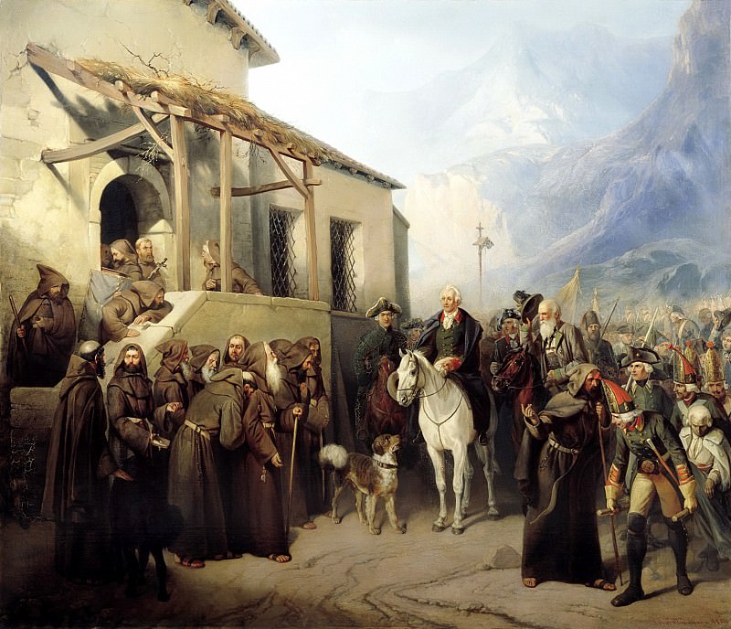 Adolphe CHARLEMAGNE – Field Marshal Alexander Suvorov at the top of the St. Gotthard September 13, 1799, 900 Classic russian paintings