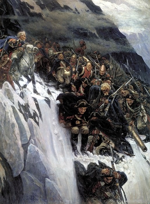 Surikov Vasily – Suvorov Crossing the Alps in 1799, 900 Classic russian paintings