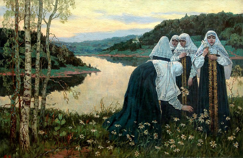 Nesterov Mikhail – Girls on the shore, 900 Classic russian paintings