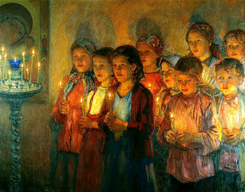 БОГДАНОВ-БЕЛЬСКИЙ Николай – В церкви, 900 Картин самых известных русских художников