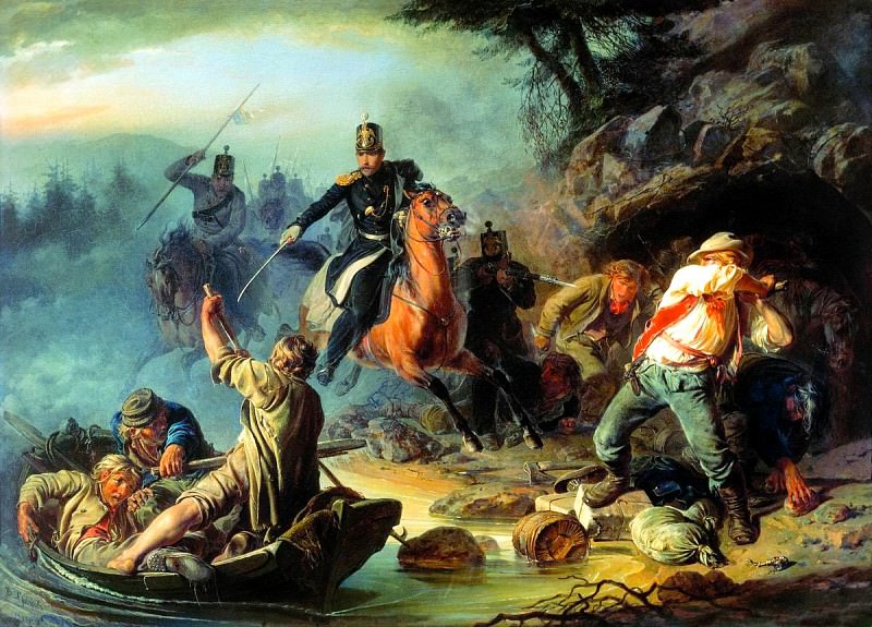 KHUDYAKOV Basil – Skirmish with Finnish Smugglers, 900 Classic russian paintings