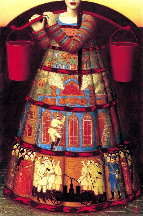 РЕМНЁВ Андрей – «Пожар-девка», 900 Картин самых известных русских художников