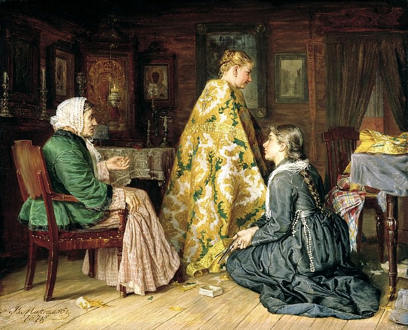 Maximov Vasiliy – Trying robe, 900 Classic russian paintings