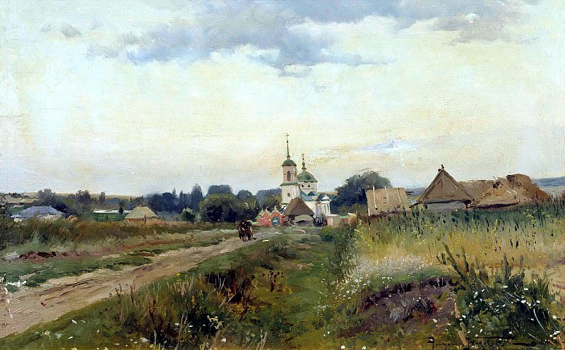 MAKOVSKY Alexander – Landscape with Church, 900 Classic russian paintings