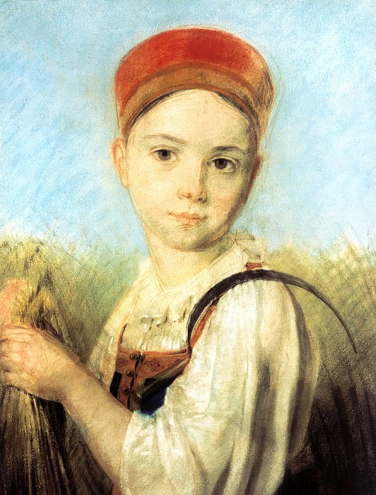 Venetsianov Alexei – Country Girl with a sickle in the Rye, 900 Classic russian paintings