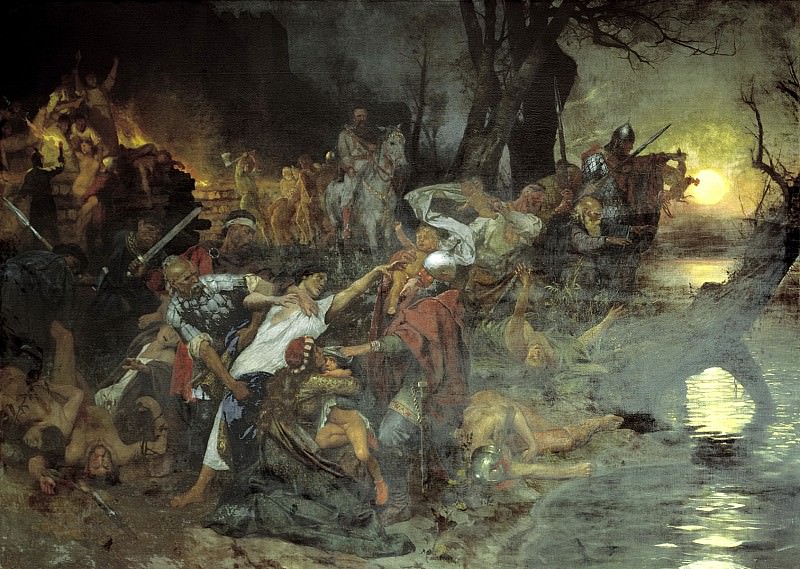 Semiradsky Henry – Sviatoslav Trizna warriors after the battle under Dorostolom in 971, 900 Classic russian paintings