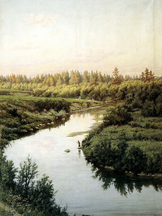 БРЮЛЛОВ Павел – Пейзаж с рекой, 900 Картин самых известных русских художников
