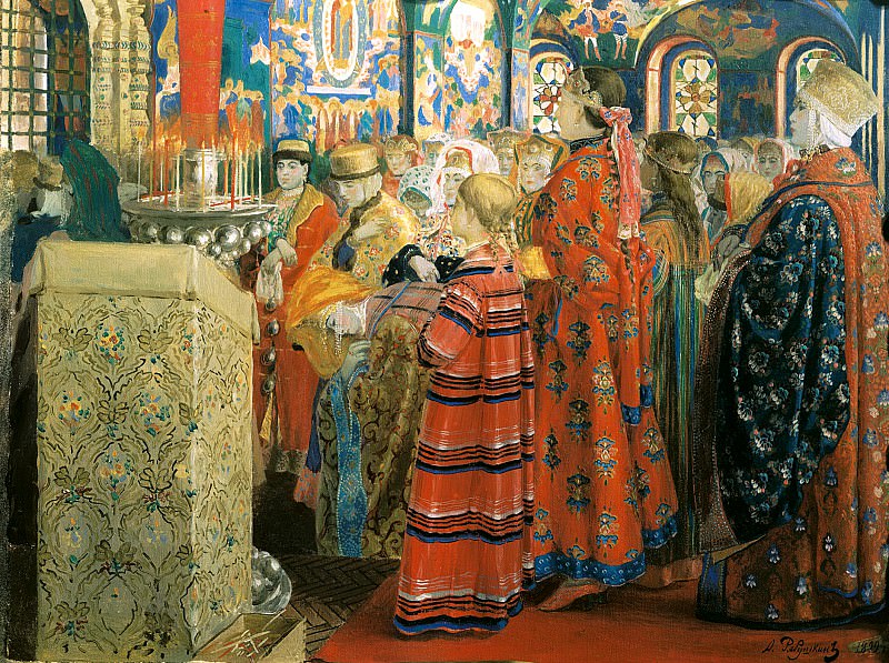 РЯБУШКИН Андрей – Русские женщины XVII столетия в церкви, 900 Картин самых известных русских художников