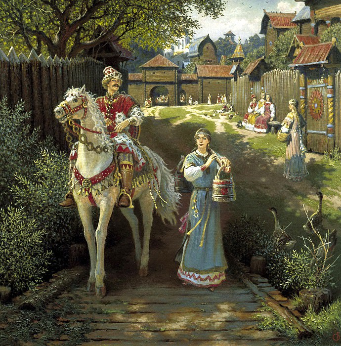 Boris Olshansky – Alyosha Popovich and Elena Krasa, 900 Classic russian paintings