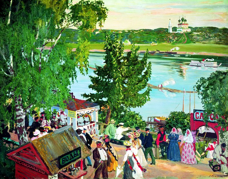 КУСТОДИЕВ Борис – Гуляние на Волге, 900 Картин самых известных русских художников