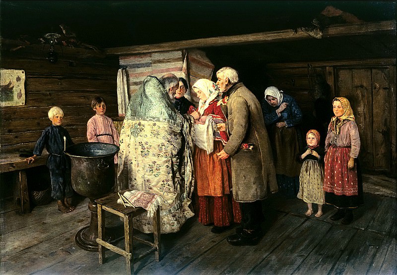 КОРОВИН Петр – Крестины, 900 Картин самых известных русских художников