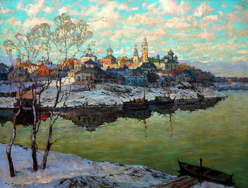 Gorbatov Constantine – Early Spring. City River, 900 Classic russian paintings