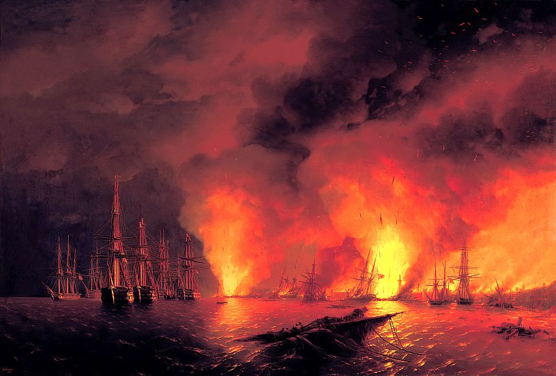 АЙВАЗОВСКИЙ Иван – Синопский бой 18 ноября 1853 года , 900 Картин самых известных русских художников