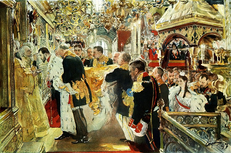 СЕРОВ Валентин – Миропомазание императора Николая Александровича, 900 Картин самых известных русских художников