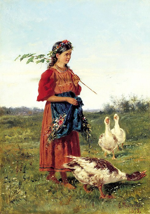 Makovsky Vladimir – Girl with geese, 900 Classic russian paintings