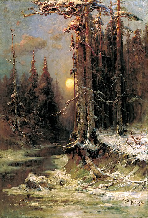 КЛЕВЕР Юлий – Закат солнца зимой. 1, 900 Картин самых известных русских художников
