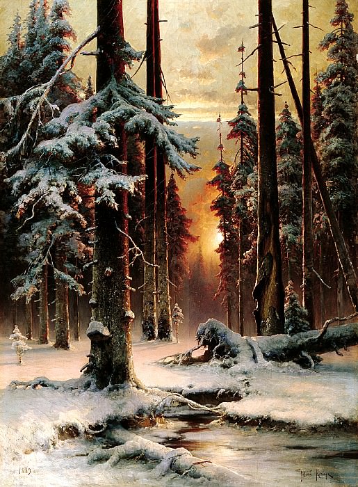 КЛЕВЕР Юлий – Зимний закат в еловом лесу, 900 Картин самых известных русских художников
