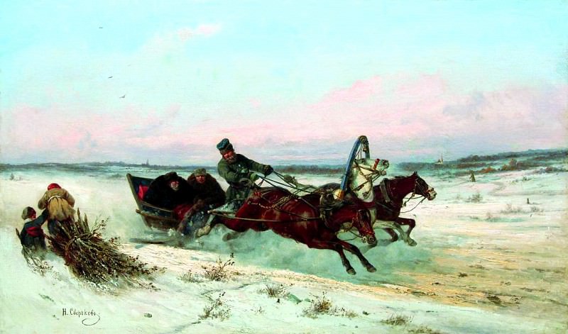 СВЕРЧКОВ Николай – Тройка зимой, 900 Картин самых известных русских художников