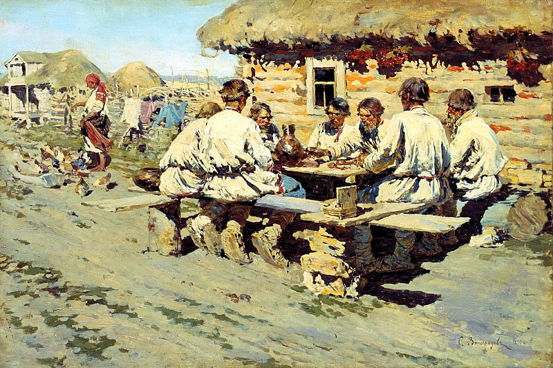Sergei Vinogradov – Lunch Workers, 900 Classic russian paintings