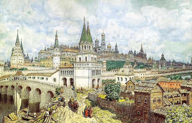 Vasnetsov Apollinary – Rise of the Kremlin. Saints Bridge and the Kremlin at the end of XVII century, 900 Classic russian paintings